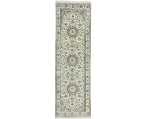 Cream Floral 2'7X8'4 Indo-Nain Oriental Runner Rug: Title:Cream Floral 2'7X8'4 Indo-Nain Oriental Runner Rug Description:Hand Knotted 2'7X8'4 cream oriental runner made with natural dyes (fine wool pile and cotton foundation), superior knot count, and 