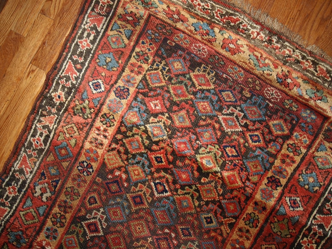 Handmade antique Persian Kurdish runner 3.6' x 17.8' ( 109cm x 542cm ) 1880s - 2