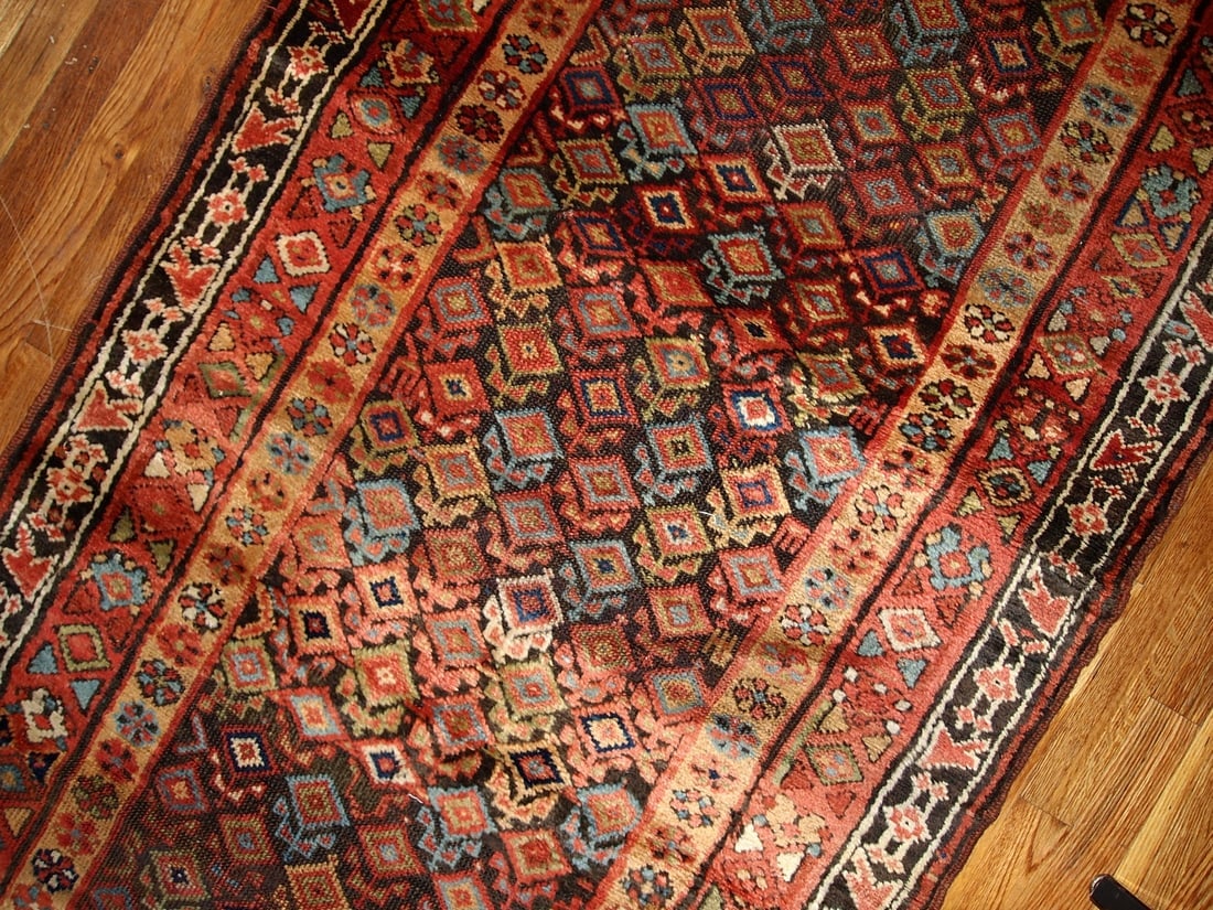 Handmade antique Persian Kurdish runner 3.6' x 17.8' ( 109cm x 542cm ) 1880s - 3