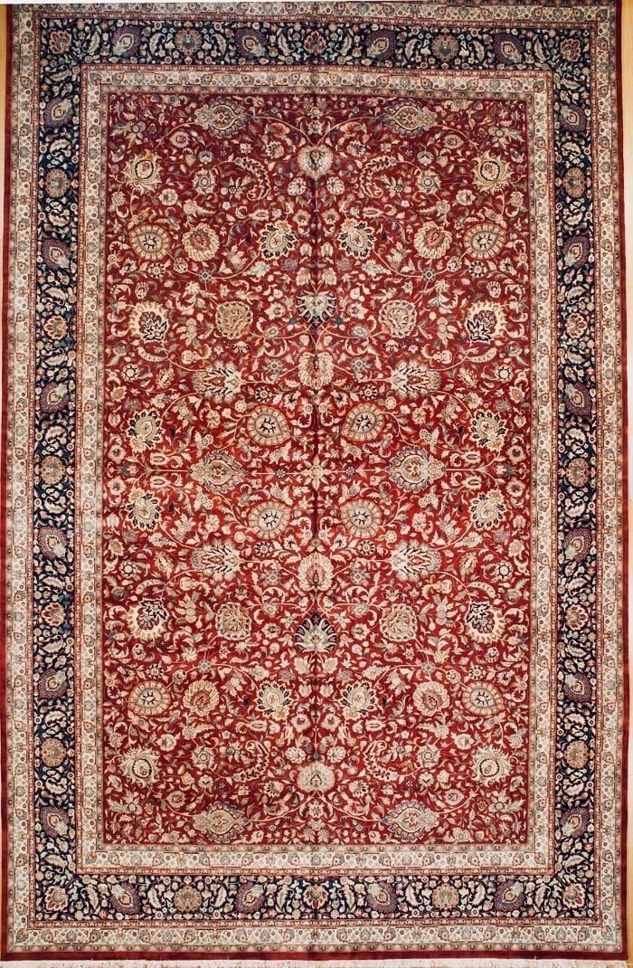 Hand-Knotted Red Wool Classical Oriental Rug Traditional Carpet 11'7" x 18'2": Title:Hand Knotted Indo-Tabriz Red Wool Oriental Area Rug Carpet 11'7" x 18'2" Description:• Rug Number: 32271 • Country of Origin: India • Style, Design: Persian Tabriz, Floral, All-Ov
