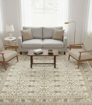 Cream Geometric 8X9 Modern Oriental Rug - 2