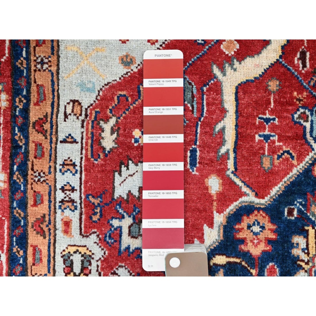 Smoke Gray Hand Knotted Peshawar Seeripe Heris Design Velvety Wool Rug - 4