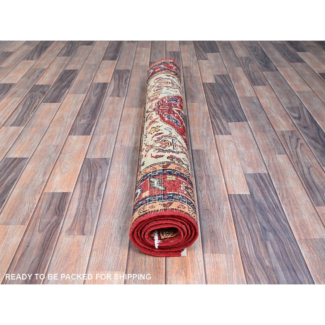 Smoke Gray Hand Knotted Peshawar Seeripe Heris Design Velvety Wool Rug - 5