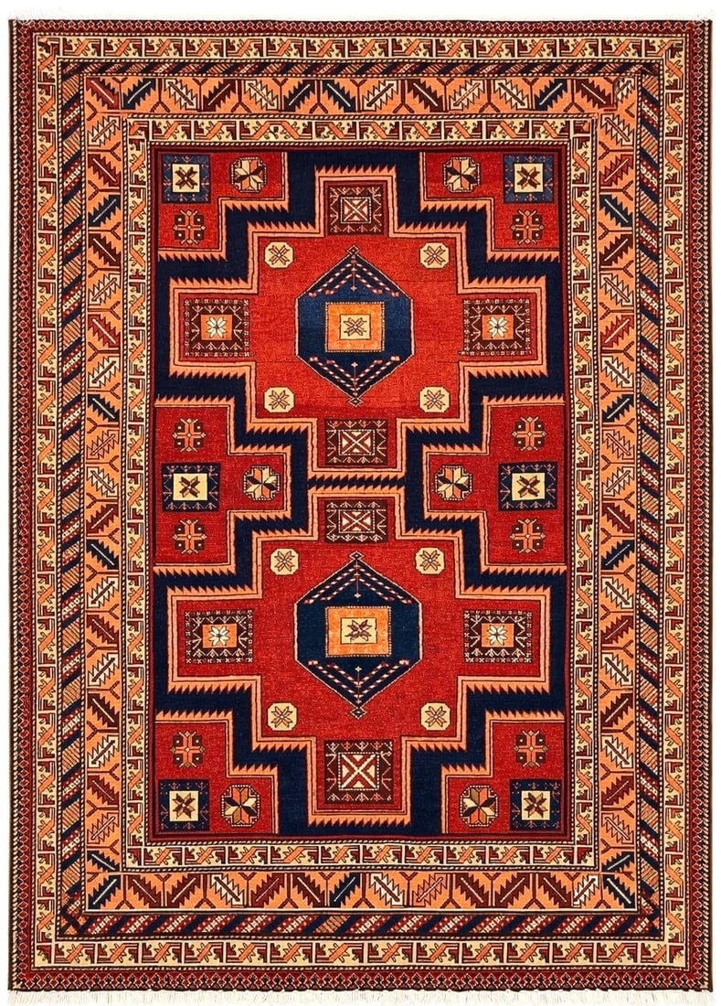 Hand Knotted Tribal Wool Red 5'5" x 8'2" Geometric Azarbaijan Oriental Area Rug: Title:Hand Knotted Persian Tribal Wool Red Azarbaijan Oriental Area Rug 5'5" x 8'2" Description:• Rug Number: D36 • Country of Origin: Iran • Style, Design: Persian Azarbaijan, Tribal, 