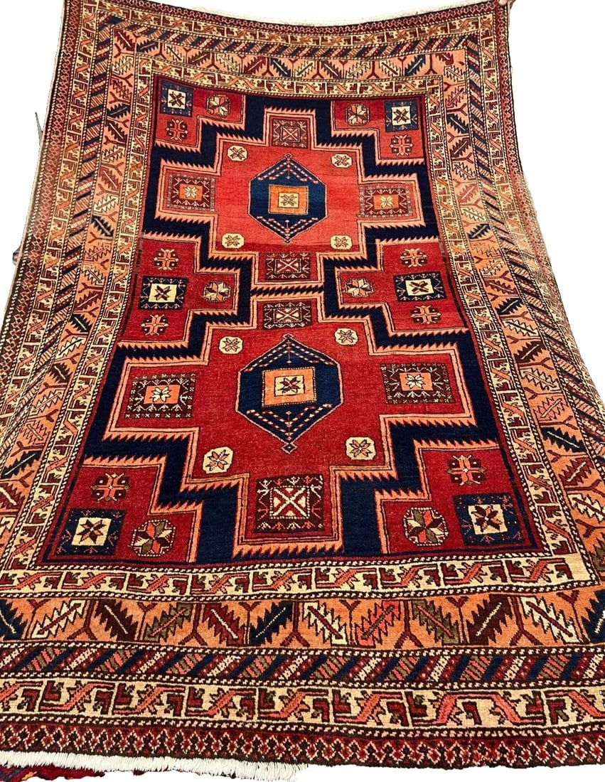 Hand Knotted Tribal Wool Red 5'5" x 8'2" Geometric Azarbaijan Oriental Area Rug - 4
