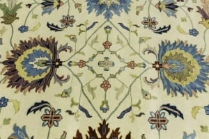 Cream Floral 10X10 Osh Chobi Peshawar Oriental Round Rug - 4