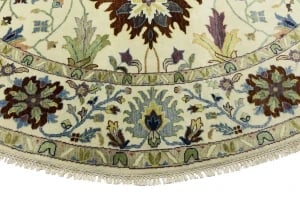 Cream Floral 10X10 Osh Chobi Peshawar Oriental Round Rug - 6