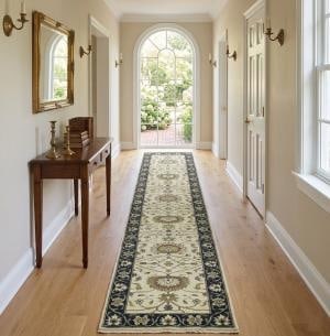 Cream Floral 2'5X13'4 Osh Chobi Peshawar Oriental Runner Rug - 2