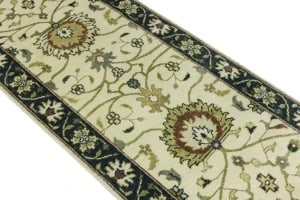 Cream Floral 2'5X13'4 Osh Chobi Peshawar Oriental Runner Rug - 6