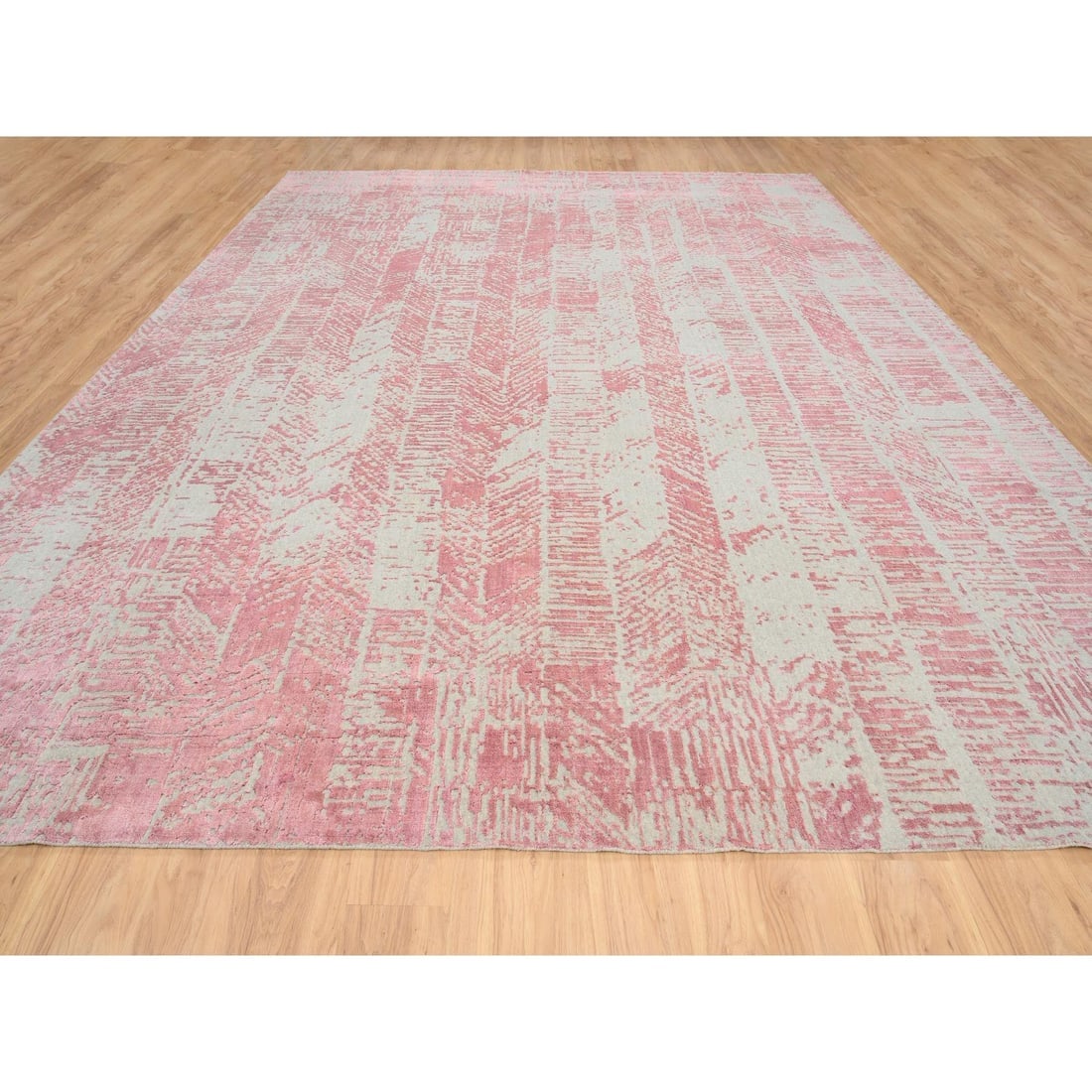 Rose Pink, Jacquard Hand Loomed, Wool and Art Silk, Oversized Rug - 2