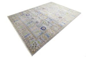 Silver Floral Traditional 10X14 Osh Chobi Oriental Rug - 18