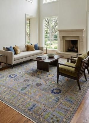 Silver Floral Traditional 10X14 Osh Chobi Oriental Rug - 2