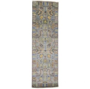 Silver Floral 2'6X8 Oushak Chobi Oriental Runner Rug: Title:Silver Floral 2'6X8 Oushak Chobi Oriental Runner Rug Description:Hand Knotted 2'6X8 gray Oriental runner made with vegetable dyes (fine wool pile and cotton foundation), exceptional knot count, 