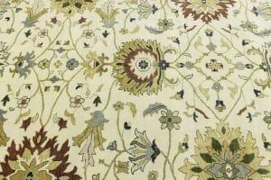 Cream Floral 10X14 Oushak Chobi Oriental Rug - 10