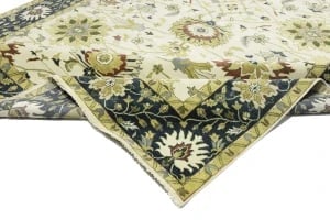 Cream Floral 10X14 Oushak Chobi Oriental Rug - 16