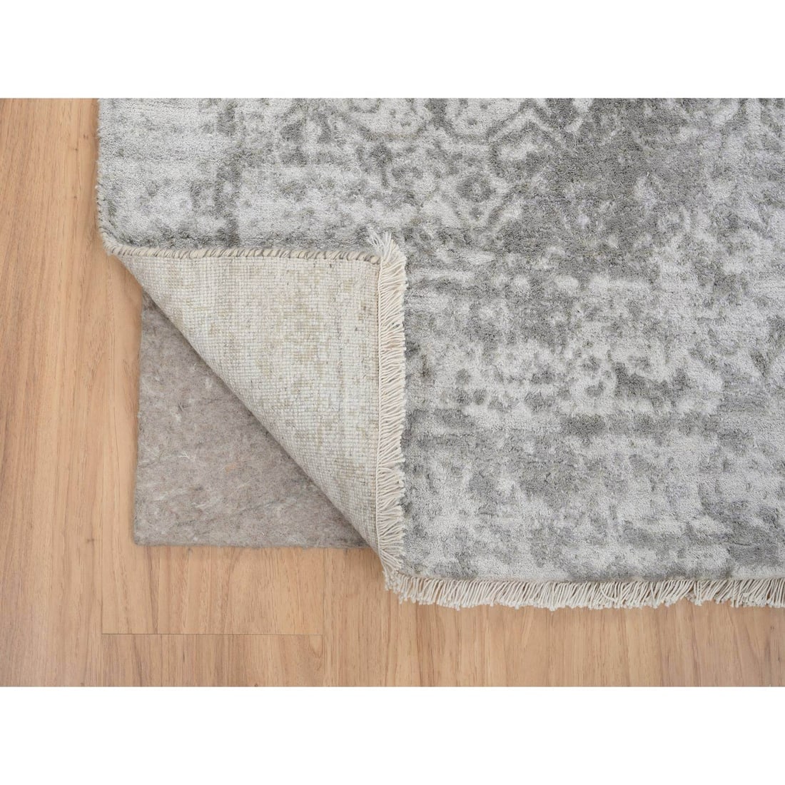 Gray, Wool and Silk Broken Persian Design, Hand Knotted, XL Runner Rug - 3