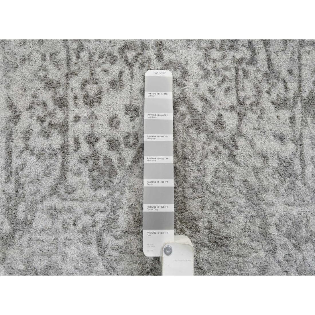 Gray, Wool and Silk Broken Persian Design, Hand Knotted, XL Runner Rug - 4