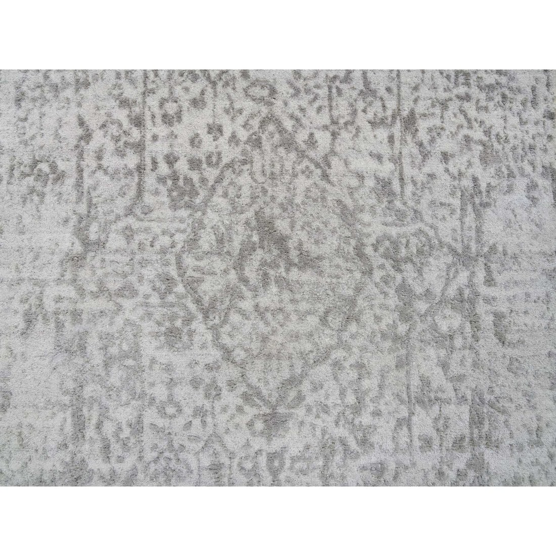 Gray, Wool and Silk Broken Persian Design, Hand Knotted, XL Runner Rug - 5