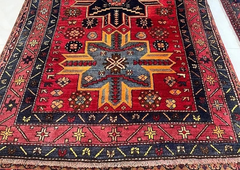 Hand Knotted Karabagh Caucasian Tribal Wool Red Oriental Area Rug 4'4" x 7" - 4