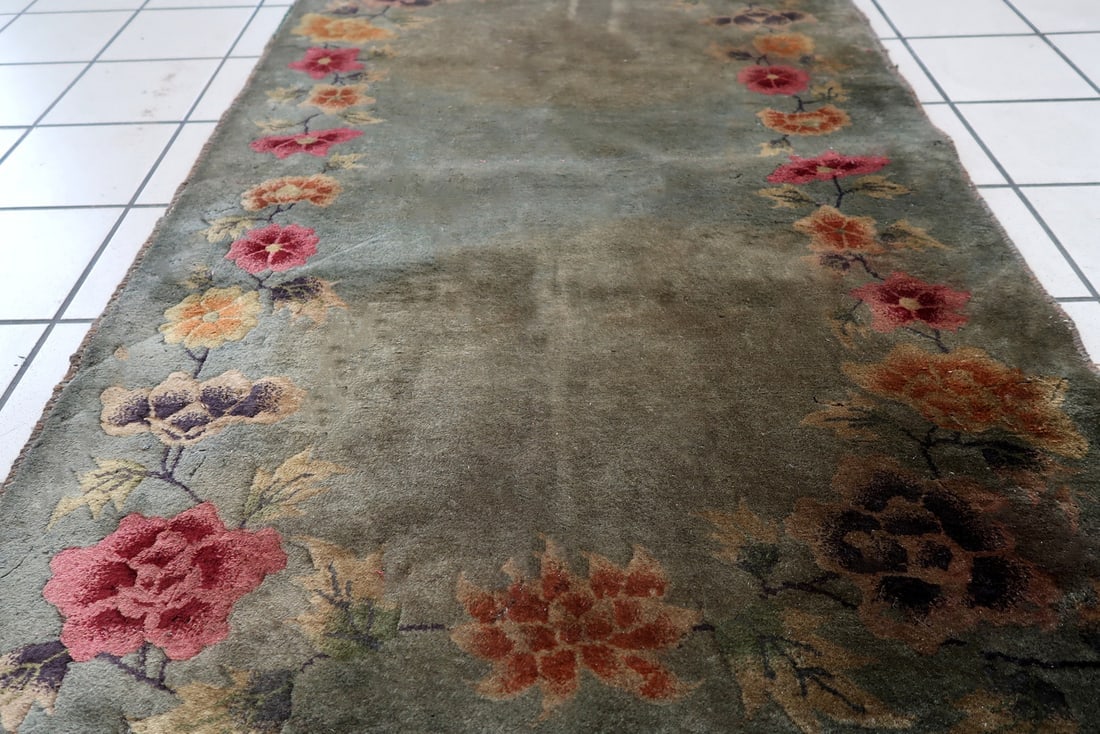 Handmade antique Art Deco Chinese rug 2.9' x 4.7' (90cm x 145cm) 1920s - 11