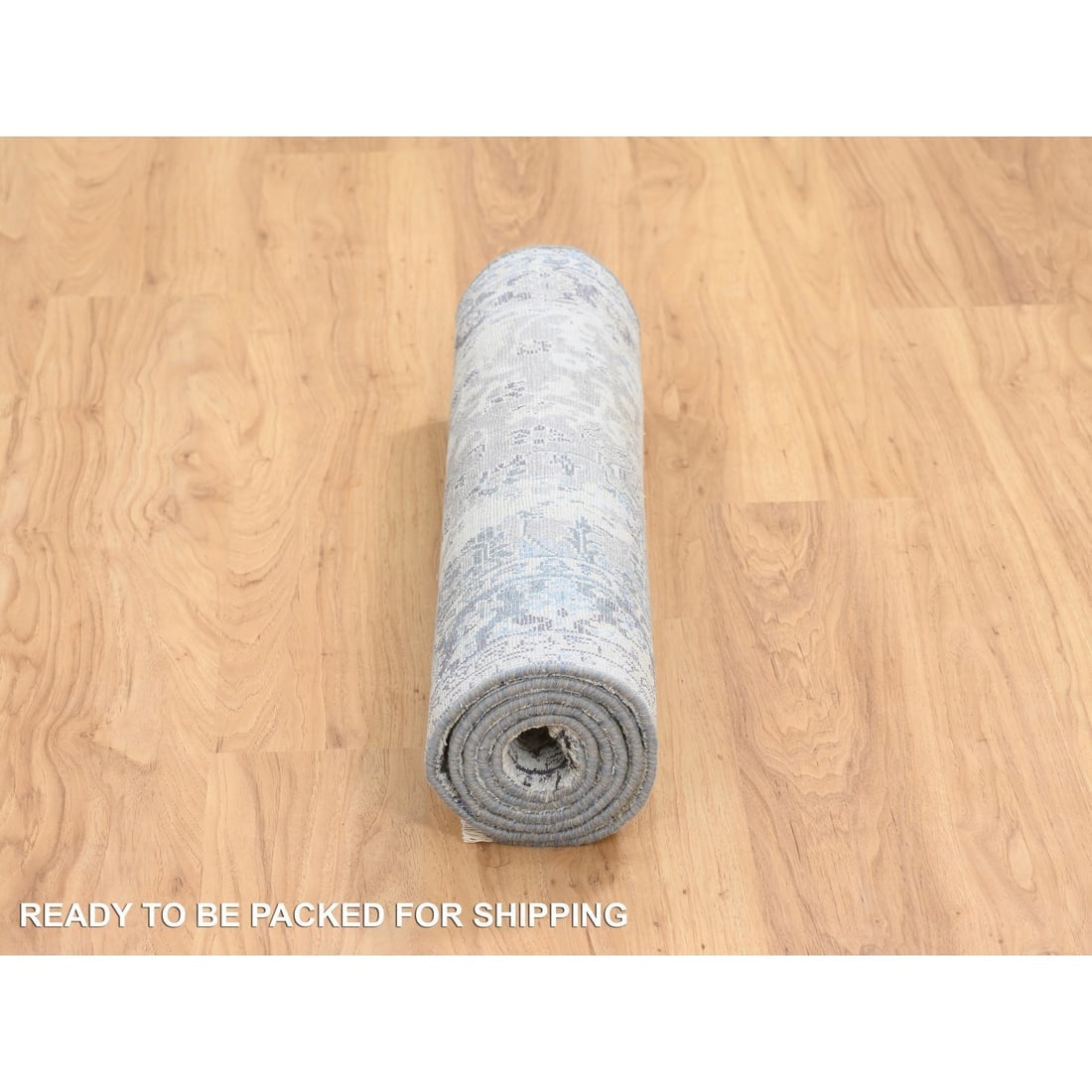 Gray, Hand Knotted Broken Kashan Design, Wool With Silk, Runner Rug - 6