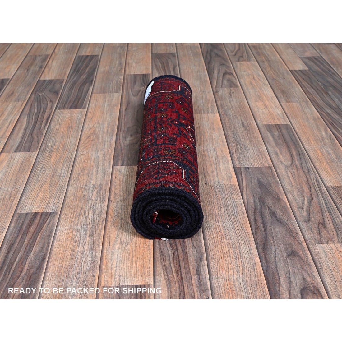 Red Afghan Khamyab with Tribal Motifs Hand Knotted All Wool Runner Rug - 5