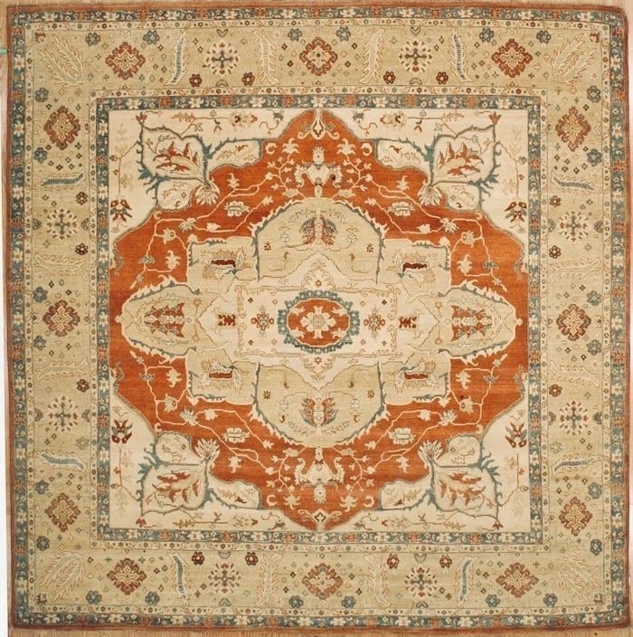 Hand-Knotted Heriz Serapi Rust Wool Oriental Area Rug Carpet 10'1" x 10'2" (1 of 6)