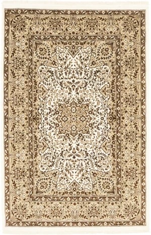 Cream Floral Kirman 4X6 Oriental Rug: Title:Cream Floral Kirman 4X6 Oriental Rug Description:Handmade 4X6 cream Oriental rug made with natural dyes (fine wool pile and cotton foundation), superior knot count, and appealing ancient
