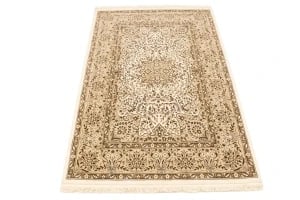 Cream Floral Kirman 4X6 Oriental Rug - 3