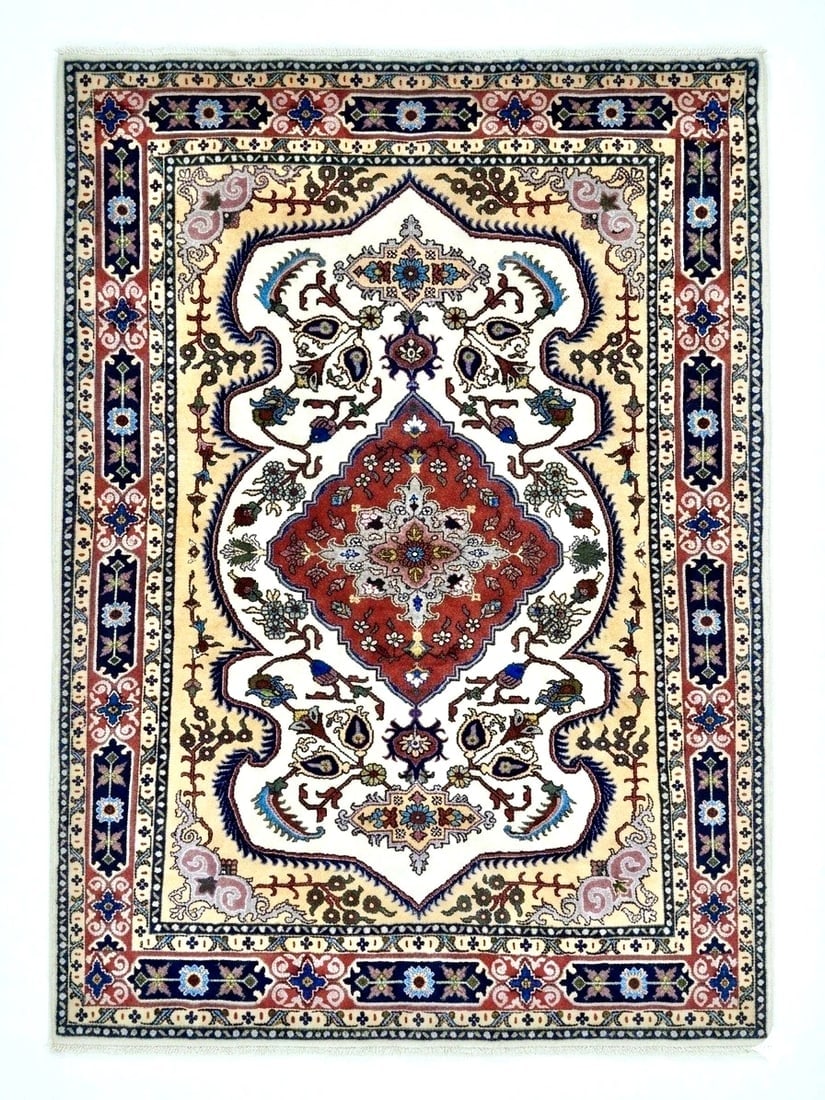 Hand Knotted Tribal Wool Ivory Honey Blue Oriental Area Rug Carpet 4'10" x 6'6" - 6