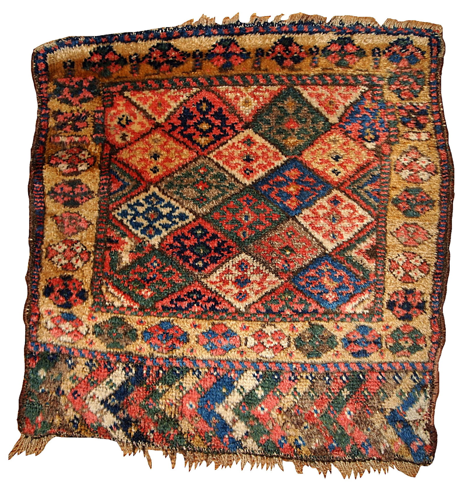 Handmade antique collectible Persian Kurdish bag face 2' x 2' ( 61cm x 61cm ) 1880 (1 of 5)