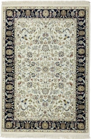 Cream Floral 4X6 Indo-Nain Oriental Rug: Title:Cream Floral 4X6 Indo-Nain Oriental Rug Description:Hand Knotted 4X6 orange oriental rug made with natural dyes (fine wool pile and cotton foundation), superior knot count, and appealing
