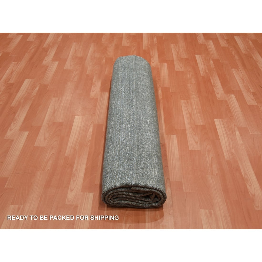 Gray, Plant Based Silk, Transitional Design Hand Knotted Square Rug - 9