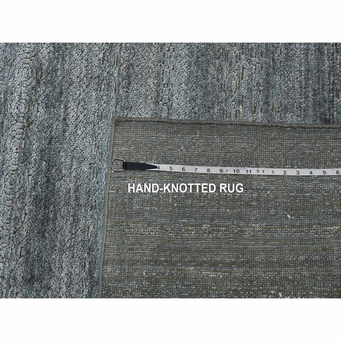 Gray, Plant Based Silk, Transitional Design Hand Knotted Square Rug - 11