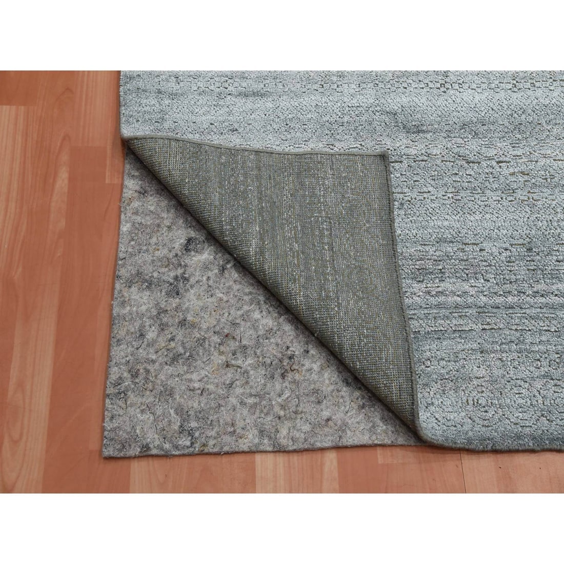 Gray, Plant Based Silk, Transitional Design Hand Knotted Square Rug - 4
