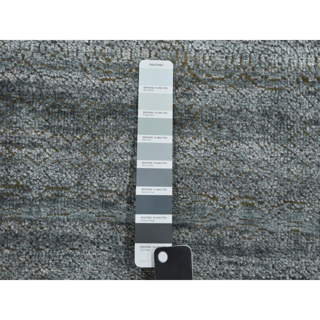 Gray, Plant Based Silk, Transitional Design Hand Knotted Square Rug - 7