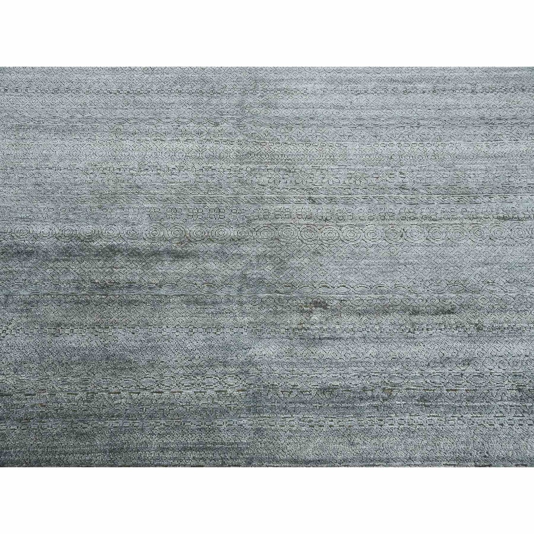 Gray, Plant Based Silk, Transitional Design Hand Knotted Square Rug - 8