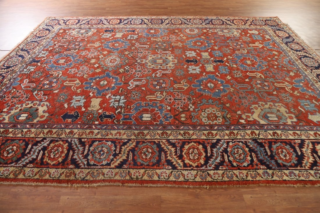 Pre-1900 Vegetable Dye Heriz Serapi Persian Area Rug 9x11 - 15