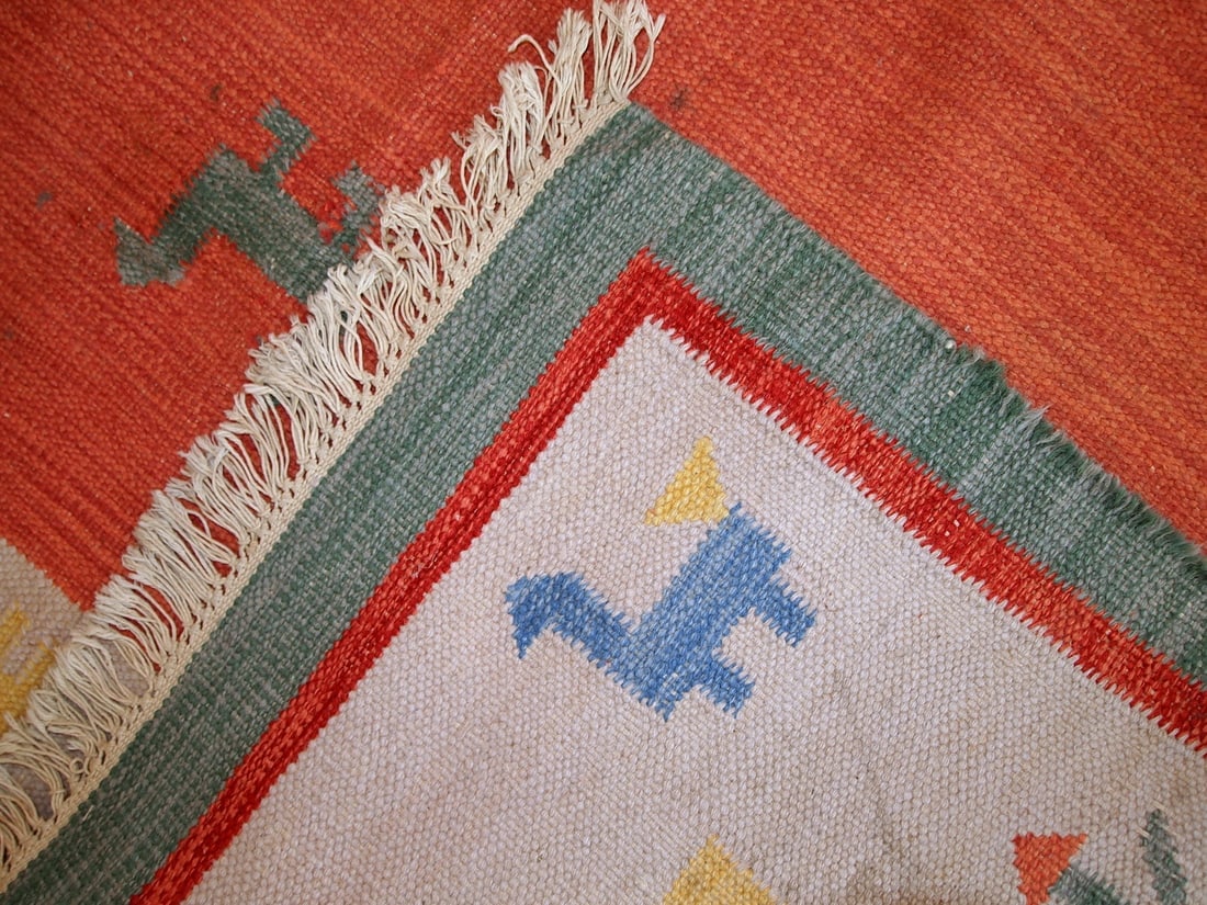 Handmade vintage Persian Gabbeh kilim 5.6' x 7.5' (171cm x 229cm) 1960s - 12