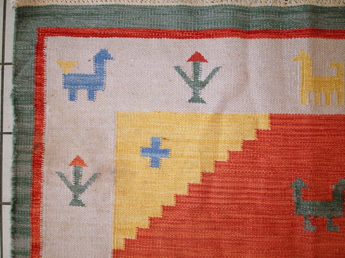 Handmade vintage Persian Gabbeh kilim 5.6' x 7.5' (171cm x 229cm) 1960s - 2