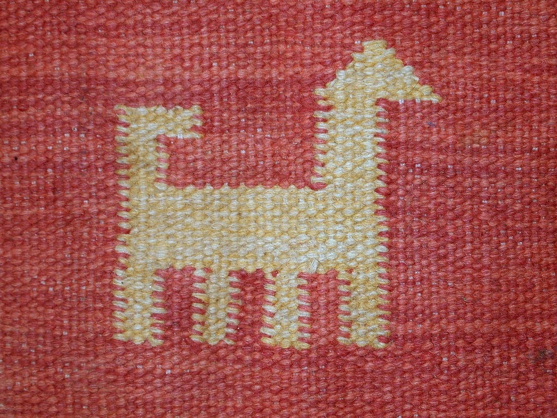 Handmade vintage Persian Gabbeh kilim 5.6' x 7.5' (171cm x 229cm) 1960s - 4