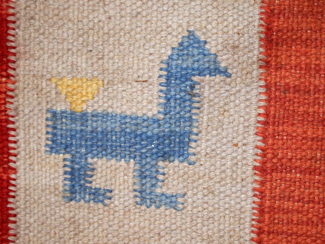 Handmade vintage Persian Gabbeh kilim 5.6' x 7.5' (171cm x 229cm) 1960s - 5