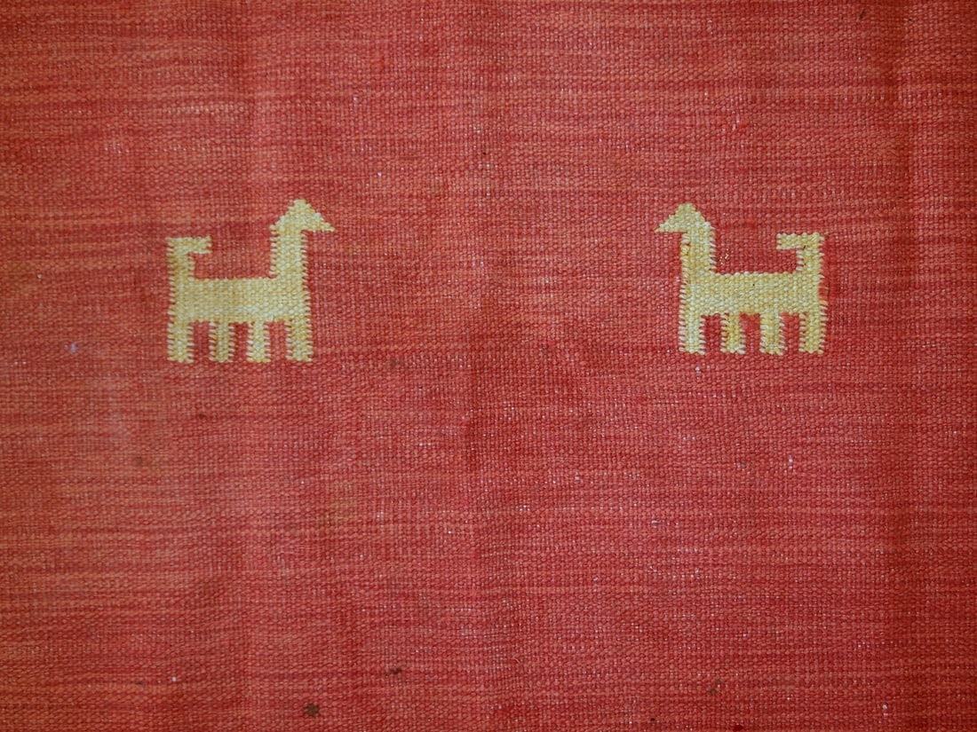 Handmade vintage Persian Gabbeh kilim 5.6' x 7.5' (171cm x 229cm) 1960s - 9