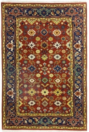 Rusty Red Floral 4X6 Indo-Mahal Oriental Rug: Title:Rusty Red Floral 4X6 Indo-Mahal Oriental Rug Description:Handmade 4X6 red oriental rug made with natural dyes (fine wool pile and cotton foundation), superior knot count, and alluring ancient de