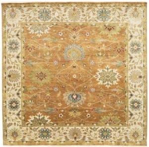Rust Orange Floral 8X8 Osh Chobi Oriental Square Rug: Title:Rust Orange Floral 8X8 Osh Chobi Oriental Square Rug Description: Hand-knotted rug crafted in India using traditional weaving methods Classic floral pattern suited for dining rooms and formal in