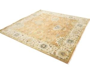 Rust Orange Floral 8X8 Osh Chobi Oriental Square Rug - 4