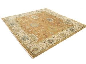 Rust Orange Floral 8X8 Osh Chobi Oriental Square Rug - 5
