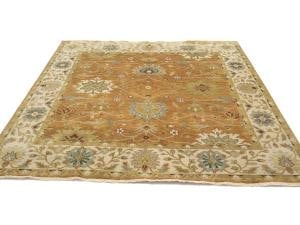 Rust Orange Floral 8X8 Osh Chobi Oriental Square Rug - 6