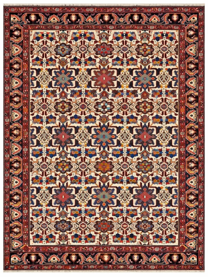 Hand Knotted Tribal Wool Ivory Nomadic Qashqai Oriental Rug Carpet 7'10"x10'10": Title:Hand Knotted Persian Shiraz Tribal Wool Ivory Oriental Area Rug 7'10" x 10'10" Description:• Rug Number: D9 • Country of Origin: Iran • Style, Design: Persian Shiraz, Tribal, Geom