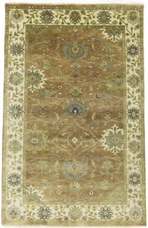 Light Rust Floral 5x8 Osh Chobi Oriental Rug: Title:Light Rust Floral 5x8 Osh Chobi Oriental Rug Description: Hand-knotted in India with traditional weaving methods Classic floral motif in an elegant traditional style Light rust, golden brown, iv
